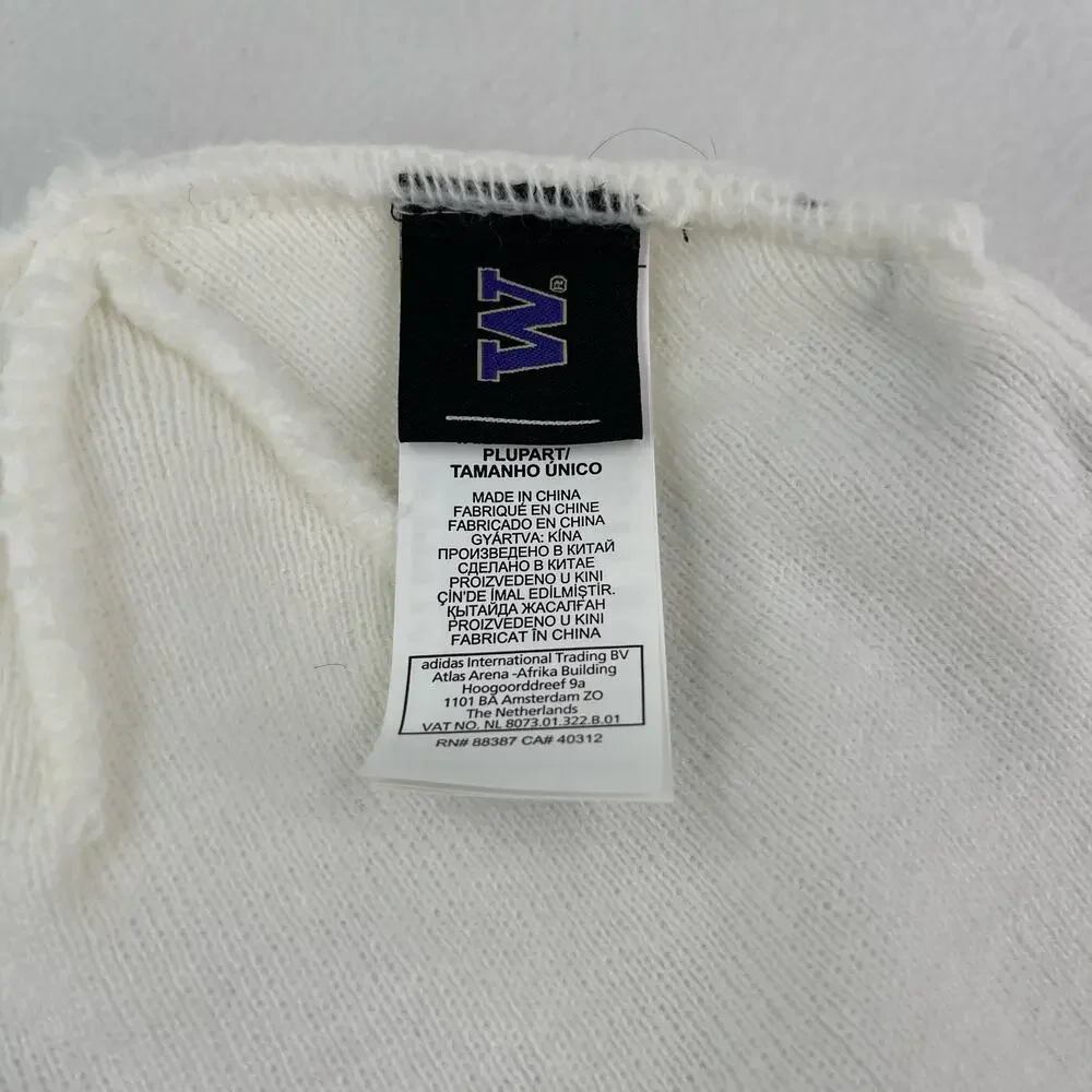 Washington Huskies Dawgs Knit Beanie Hat Adidas White Purple OS NWOT